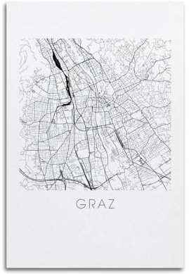 NSNAL Poster, Motiv: Europa, Österreich, Graz, Retro, minimalistisch, Stadtkarte, Poster, dekorative Malerei, Leinwand, Wandposter und Kunstdruck, moderne Familienschlafzimmer-Dekoration, Poster, 40 x