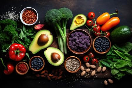 adrium Acryl-Bild 80 x 50 cm: Frisches, gesundes Essen auf Holzhintergrund (218488447)