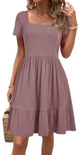 Newshows Summer Dresses for Women UK Square Neck Ladies Party Beach Sundress Purple