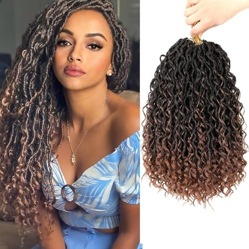 FANWYFYU Goddess Locs Crochet Hair, 14Inch New Goddess Faux Locs Crochet Hair for Black Women, 8 Packs Locs Crochet Hair with Curly Ends(1B/30)