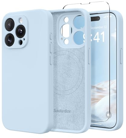 SuydanBox Magnetic for iPhone 14 Pro Max Case, Compatible with MagSafe, [Full Camera Protection][Screen Protector] Silicone Shockproof Protective Phone Case for iPhone 14 Pro Max 6.7, Light Blue