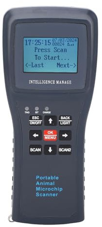 Sonew Haustier-ID-Lesegerät, Tragbarer Haustier-Mikrochip-Scanner mit Niedriger Frequenz, 60.000 Aufzeichnungen, Hohe Genauigkeit, Haustier-Identifizierungsscanner für Tiere