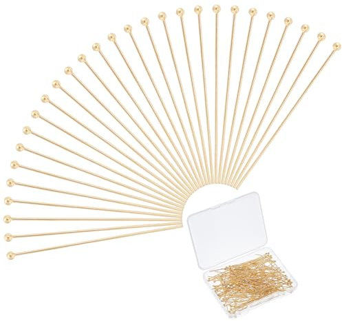 UNICRAFTALE Ca. 150 Stück 24K Vergoldete Kopfstifte Biegsame Kugelkopfstifte Aus Edelstahl 40mm Kopfstift Ösenstifte Aus Metall Endkopfstifte Für Die Herstellung von Ohrringen Schmuck