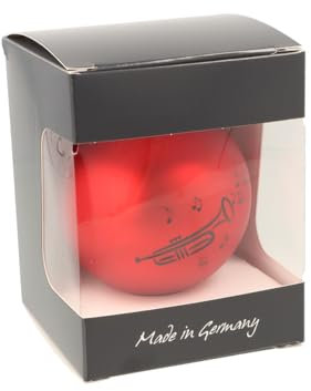 Glas-Weihnachtskugel mit Trompete-Druck, Ø ca. 8 cm (Rot matt)