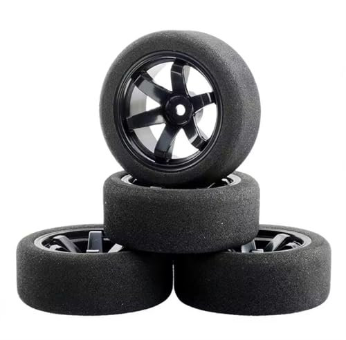 VBNYBA Reifen Kunststoff Räder Kompatibel Mit HSP Für HPI 1/10 Maßstab Schwammreifen Und Felgen Mit 3 Mm Versatz Und 12 Mm Sechskant Passend Für RC On-Road-Rennwagen-Spielzeugzubehör(Black)