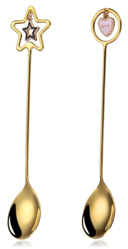 Kaffeelöffel löffel geschenk für Frauen und Mädchen, 15.5 cm Gold Teelöffel Geschenk Edelstahl Kaffee Dekorativer Dessertlöffel für Kuchen Zucker Eis-2 Pcs