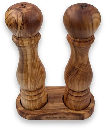 Set macinasale e pepe Infinity con supporto in legno d'ulivo di alta qualità, meccanismo regolabile in ceramica (grande)