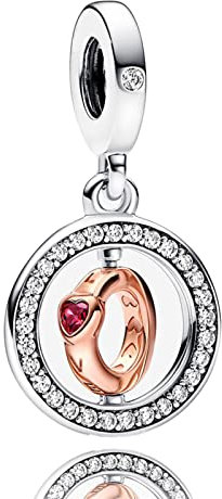 Amieween 925 Sterling Silber Charm für Damen Armbänder, Halskette, zweifarbig, Roségold, Ring, Herzanhänger, 5A Zirkonia, Charms zum Valentinstag, Geschenkanhänger für Frauen