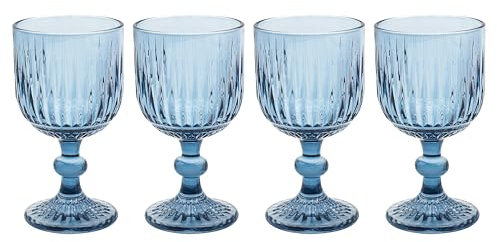 Lesser & Pavey Elements Blue Wine Glass Set of 4 | Glassware for Home and Parties | Elegant Gift for Weddings and Christmas | Perfect for Stylish Drinkware