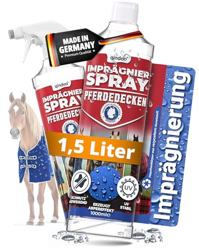 Qindoo Spray imperméabilisant pour couvertures de chevaux, protection contre l'humidité et la saleté, pour couvertures d'extérieur pour animaux, respirant, sans PFC 1,5 l
