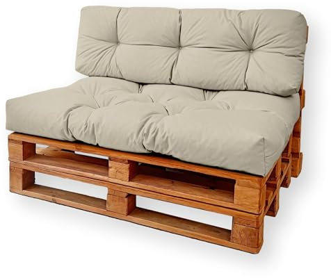 4L Textil Palettenkissen waschbar Palettenauflagen Outdoor Europaletten Sitzkissen Rückenlehne Sitzkissen Seitenkissen wetterfest (Set (Sitzkissen 120x80 + Rücklehne 120x40), Beige Uv-beständig)