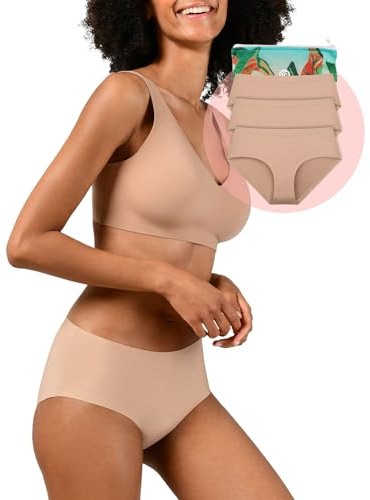 BeMee Nahtlose Unterwäsche Slips 3er Pack I Seamless Slips Damen I Hipster für Sport & Alltag unsichtbar unter Enger Kleidung I Bio-Baumwoll-Zwickel I Oeko-TEX STANDARD100 (Größe XS bis XXL)