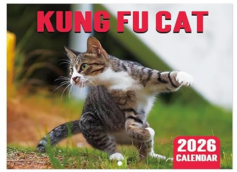 Mainiusi Katzenkalender 2026, Kalender 2026 Wandkalender Katzen Kung Fu Cat Kalender 2026 Katzen, Katzenkalender 2026 Wandkalender Katzen Tischkalender 2026 für Büro, Familien, Hotels