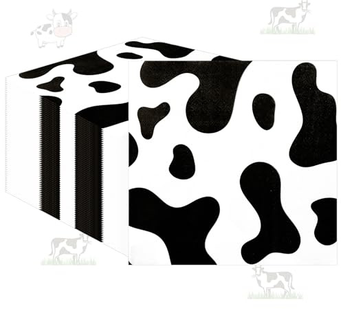 50pcs Kuh Druck Servietten- 2 Schichten Farm Tier Kuh Servietten Einweg Baby Dusche Kuh Thema Tier schwarz & weiß Serviette für Tier westliches Thema Kind Geburtstag Party Zubehör 33x33CM