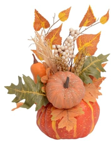 CarpNettore Zucca Decorativa Finta Zucca di Schiuma con Foglie D'Acero Ornamentali Centrotavola Autunnale Realistica Adatta a Festa Del Tavolo Soggiorno, Style D