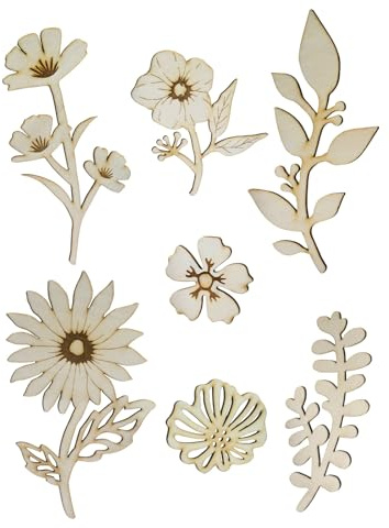 Summer-Ray 24 Stück Holz-Blumenausschnitte – 7 Blumen-Designs, 3 mm Sperrholz, lasergeschnittene Verzierungen für Handwerk, Scrapbooking, Geschenkverpackungen und DIY-Dekoration
