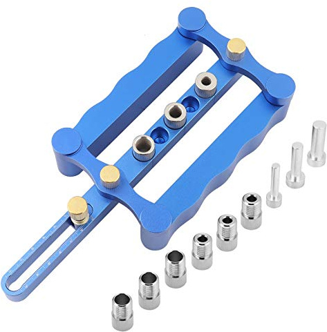 Gabarit de Perçage Guide 6/8 / 10mm, Kit Assemblage Meuble Bois en Alliage d'Aluminium - Outil Auto - Centrant, Fraise et Centreur Précis, pour Tourillons et Vis Biaisées