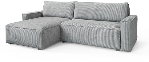 Masseno Ecksofa BESMIR mit Schlaffunktion L-Form, Modern Sofa mit Bettkasten, Wohnzimmersofa, Couch, Soffa, Bettsofa, Couchgarnitur - Hellgrau, POSO 55