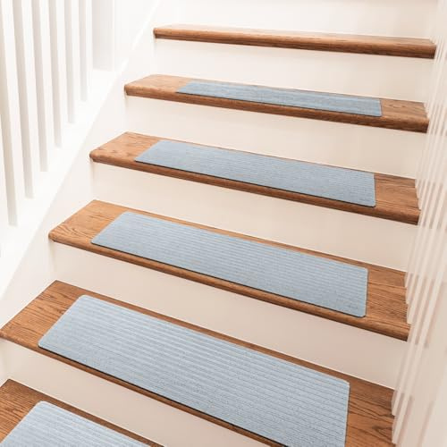 15 Stück Treppenstufen Matten, 76x20cm Stufenmatten Selbstklebend Innen Treppenteppich Stufenmatten Treppen Antirutsch Treppe Zuschneidbar Sicherheit Stufenteppich für Haustiere Kinder Älteste