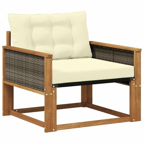 vidaXL Outdoor-Sofagarnitur Massives Akazienholz und Textilene Natur, Garten, modernes, wetterfestes, Outdoor-Sofa, Lounge-Möbel, Terrassenset, Sitzgruppe