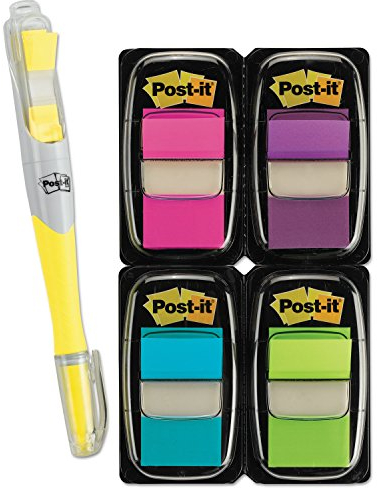 Post-it 680-PPBGVA Page Flag Value Pack, Assorted Colors, 200 Flags & Highlighter W/50 Flags
