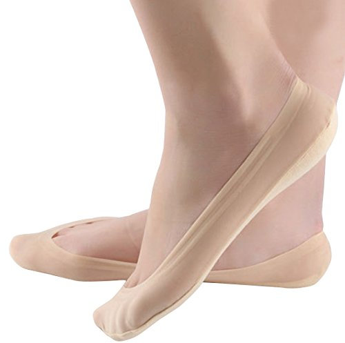 JARSEEN 4Paia Donna Calzini Fantasmini Nylon Cotone Invisible Corti Basse Salvapiede Calze con Gel Antiscivolo (4Beige, EU 39-42)