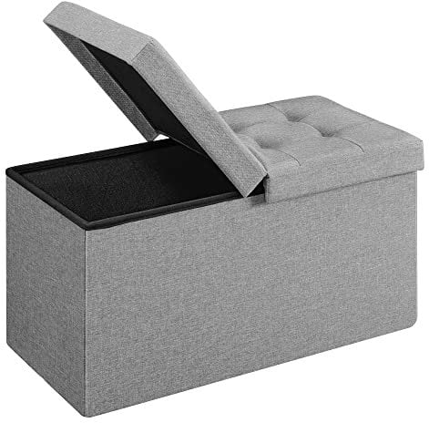 SONGMICS Sitzbank mit Stauraum, klappbare Sitztruhe, Aufbewahrungsbox, 38 x 76 x 38 cm, Deckel klappbar, bis 300 kg belastbar, für Flur, Wohnzimmer, Schlafzimmer, Aschgrau LSF41G