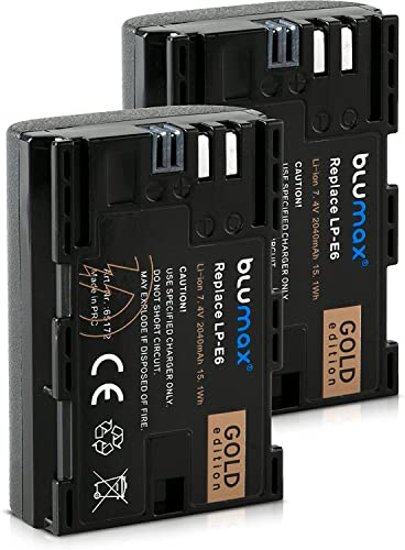 Blumax Gold Edition 2X Akku für Canon LP-E6 mit 2040mAh & Sanyo Zellen kompatibel mit Canon EOS 5d 7d 60d 60Da 6d 70d 7d Mark II 5D Mark II III Batterie
