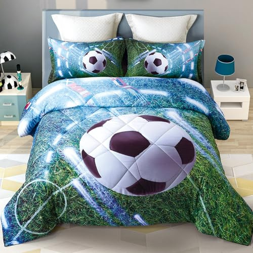 Soccer Bedding Set Green Queen 5 Pieces Soccer Comforter Set for Boys