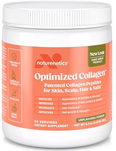 Hair, Skin and Nails Collagen Peptides Powder, Unflavored - Tested for Hormones - Paleo and Keto Friendly - New, Patented and Clinically Studied to Improve Skin Collagen - Non-GMO - 60-Day Supply