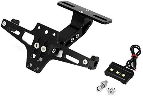 Porta targa, supporto telescopico regolabile in lega di alluminio con luce a LED per moto(nero)