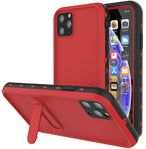 PunkCase iPhone 11 Pro Waterproof Case [KickStud Series] Slim Fit IP68 Certified [Shockproof] Armor Cover W/Built-In Screen Protector + Kickstand Compatible With Apple iPhone 11 Pro [Red]