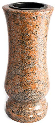 Afterglow Stilvolle Grabvase aus echtem Granit Multicolor Red Höhe 28 cm/Ø 12 cm Grabschmuck wetterfest frostsicher Granitvase mit Kunststoffeinsatz Friedhofsvase