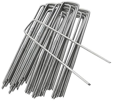 ANSIO Weed Membrane Pegs 50 Pack - 6 Inch/150mm U-Shaped Garden Pegs for Weed Control Membrane, Ground Pegs for Securing Lawn, Artificial Grass, Matting, and Netting - Galvanized Staples and Pins