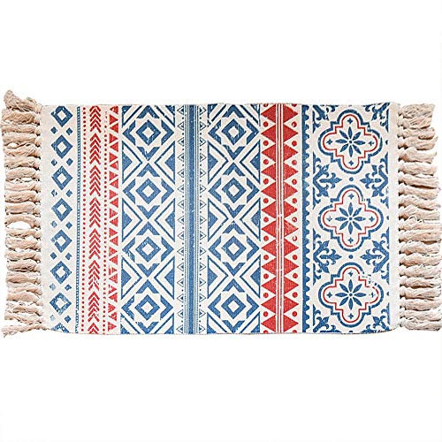 Yonphy Retro Dekorative Teppiche mit Quasten Baumwolle Waschbare Teppiche für Eingangstür, Küche, Keller, Wohnzimmer usw. 60 x 90 cm