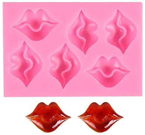 DUBENS Hot Lips Soap Moulds, 3D Sexy Red Lips Kisses Collection Silicone Moulds Chocolate Candy Bath Bomb Lotion Bar Mould Ice Cube Tray Cake Baking Pan Wedding Party