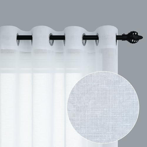Rideaux transparents blancs de 243 cm de long pour décoration de salon, 2 panneaux à œillets, voile filtrant la lumière, voilages longs pour chambre à coucher, terrasse, porte, fenêtre, photo, 132 x