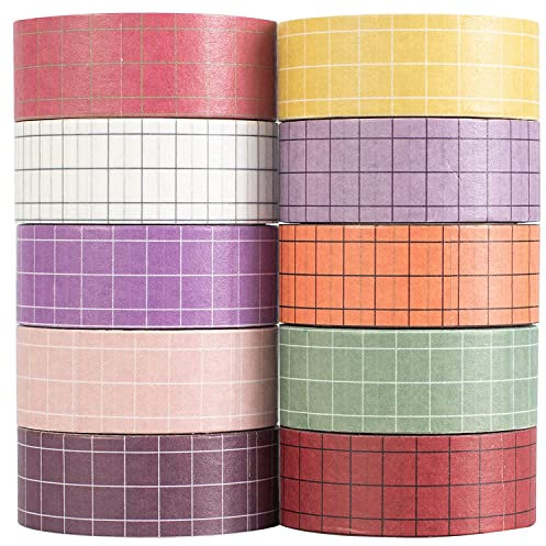 MAGLITT Grid Washi Tape Set 10 Rollen Schottenstoff Dekoratives Klebeband Bunt für Scrapbooking, Bullet Tagebuch, Planer, Geschenkverpackung (Tulip)