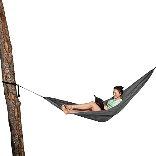 Tatonka Hammock Single - Superleichte Outdoor-Hängematte für 1 Person - Inklusive Befestigungsset (2x Gurtbänder / 2x Karabiner) - Belastbar bis 100 kg - 290 x 150 cm - titan grey