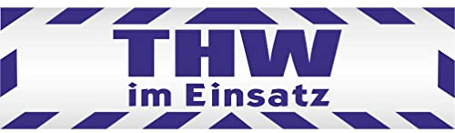 INDIGOS UG - Magnetschild Auto THW im Einsatz mit Rahmen 60 x 16 cm blau - Magnetfolie LKW Truck Transporter Baustellenfahrzeug Firmenwagen - flexibel abnehmbar, wetterfest