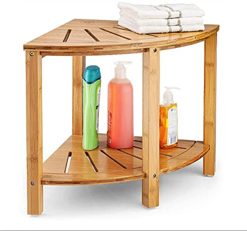 EEUK Badhocker für die dusche Holz, Bambus Duschhocker mit Ablage Sitzhocker Holzhocker Wasserdicht Dusch-Spa-Stuhl für Rasur und Fußstütze im Außen- oder Innenbereich