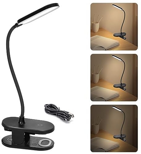 Aigostar Lampada da Lettura LED Ricaricabile a Batteria USB, Braccio Flessibile 360°, 3 Livelli di Luminosità, 4000K Luce Naturale, Clip per Lettura, Protezione Occhi, Nero