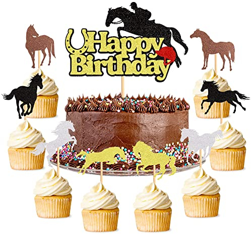 Unimall Global 25 Stück Race Horse Cupcake Topper Reiter Kuchen Picks Pferde Dekor Für Geburtstagsfeier Party Pferd Thema Abendessen Essen Dekoration Zubehör, Polychromatisch