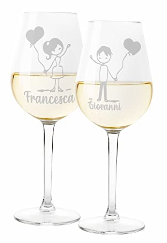fashwork - Coppia Calici Vino Personalizzabili Palloncini, Calici Personalizzati da 50 cl, bicchieri vino rosso o prosecco - Idee Regalo Anniversario, Regalo Matrimonio e scegli la scatola regalo