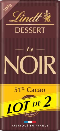 Lindt - Lot de 2 Tablettes Lindt DESSERT 51% Cacao - Chocolat Noir à Pâtisser, 2x200g