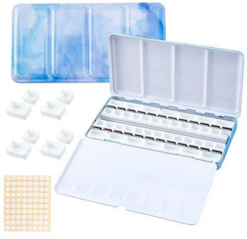 Pandahall Aquarelldose Leer 42 halbe Näpfchen & 24 volle Näpfchen Leere Aquarellpalette Aquarell-Tablettdose Mit Ausklappbarer Palette Für DIY-Aquarell-Ölgemälde Skizzieren Kunstzeichenzubehör