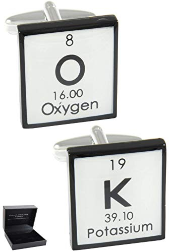 COLLAR AND CUFFS LONDON Manschettenknöpfe Herren Schwarz und Weiß - Mit Box - OK - Periodensystem - Chemische Symbole - Chemie - Langlebiges Messing - Quadratisch - EIN Paar