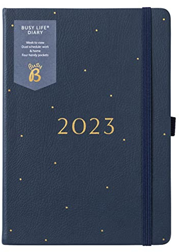 Busy B - Busy Life Terminkalender von Januar bis Dezember 2023 - Marineblau - Kunstleder A5 Wochenplaner mit doppeltem Terminplaner, Stifthalter und Steckfächern, 4995AMZ