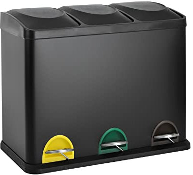 SVITA TC3X15 Treteimer 45 Liter Grau 3X 15L dreifach Abfalleimer 3er-Mülleimer Mülltrennung Küchen-Eimer Schwarz