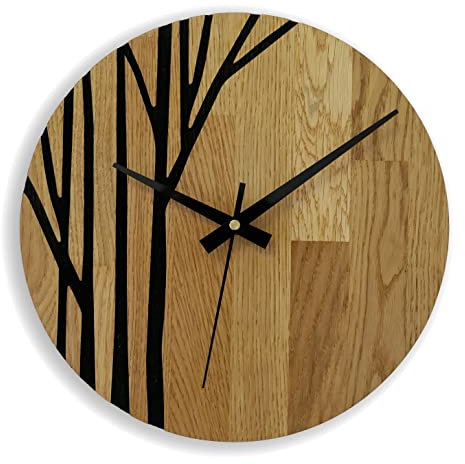 SENTOP Wanduhr aus Holz, Wanduhr aus Eiche, Moderne Wanduhr, Heimdekoration, Wanduhr aus echtem Eichenholz, Große Wanduhr aus Holz, Eiche - Mattlack, 50 cm